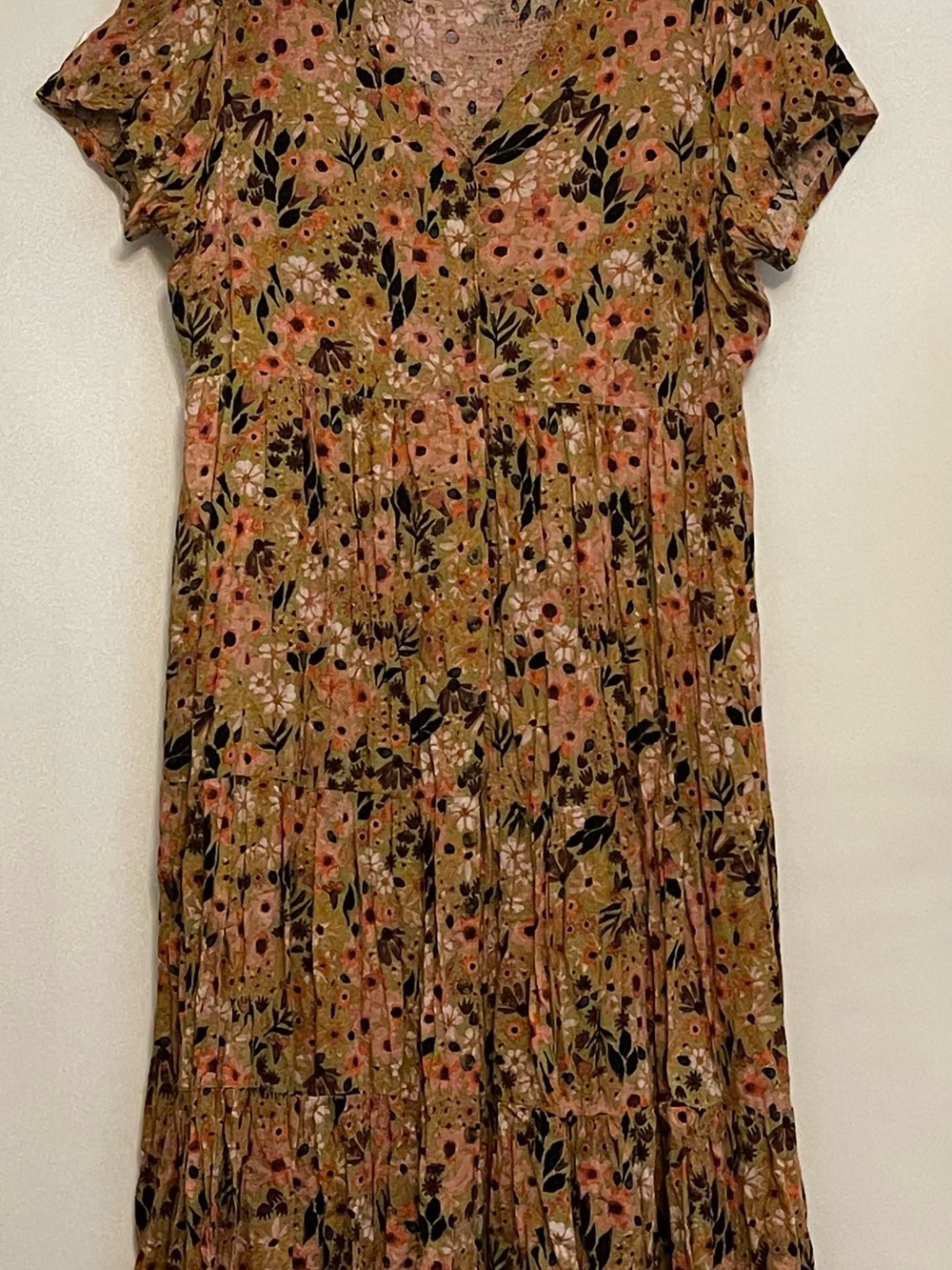 Sonoma warm colored floral print button front maxi dress side pockets 2XL